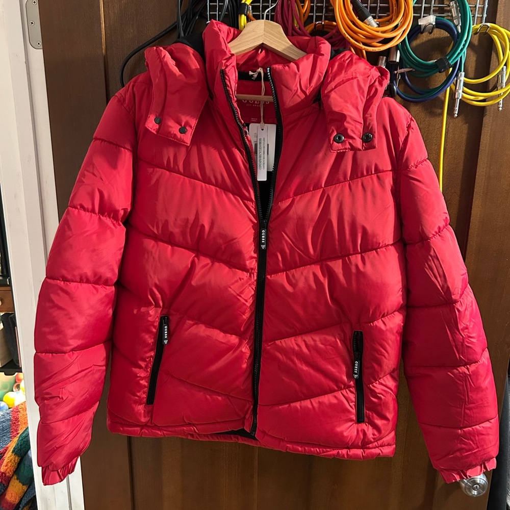 Guess Red Puffer Jacket. Size L